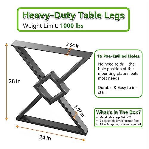 Diamond Metal Table Legs 28x24in for Dinging Table,Kitchen Table - color: Diamond, size: 28" x 24"