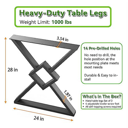 Diamond Metal Table Legs 28x24in for Dinging Table,Kitchen Table - color: Diamond, size: 28" x 24"