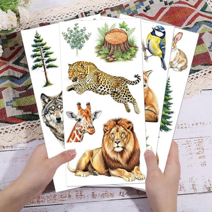 GLOBLELAND 4 Sheets Forest Animals Furniture Transfers 6x12inch Wolf Tiger Rub on Transfer UV Self-Adhesive Stickers Wall Art Craft for Bedroom Living Room Table Decoration - style: Wolf Tiger