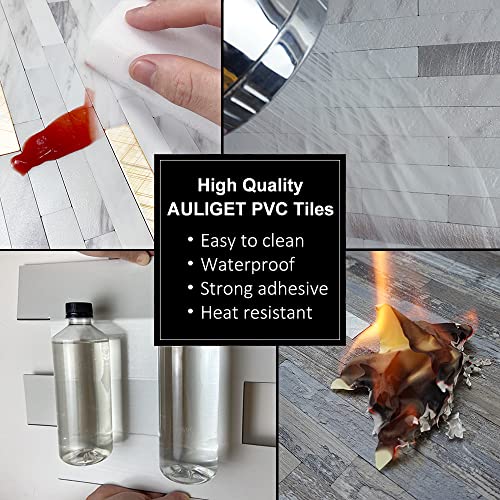 AULIGET 20 Sheets Peel and Stick Backsplash, Black & Grey Wood Look PVC Mixed Metal Stick on Backsplash Tiles for Kitchen - color: Black Grey Wood + Metal Silver, size: 20 Sheets, 6"x12"x0.12"