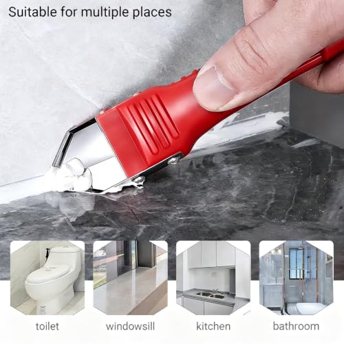 Silicone Caulking Tool 3 in 1 Stainless Steel Head Scraper Caulk Remover Sealant for Kitchen Bathroom Window, Red - color: Red