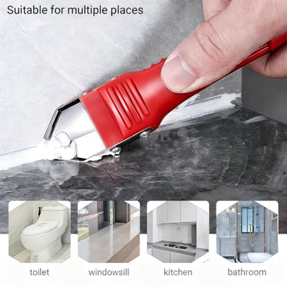 Silicone Caulking Tool 3 in 1 Stainless Steel Head Scraper Caulk Remover Sealant for Kitchen Bathroom Window, Red - color: Red