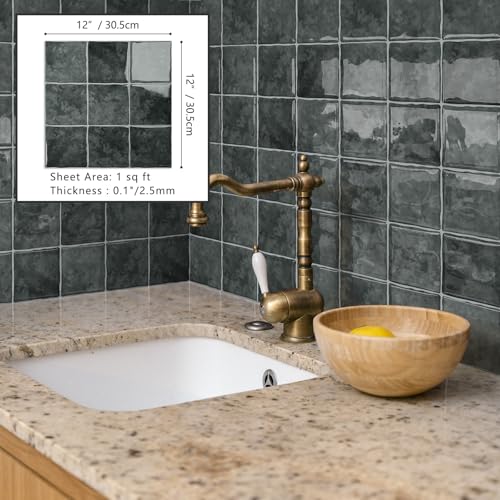 10 Sheet Peel and Stick Backsplash Tile, 12"x12", Dark Grey - color: Dark Gray