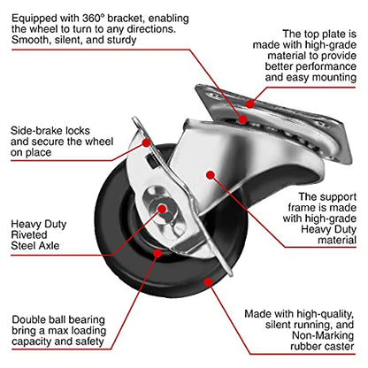 FactorDuty 8 Pack 2" Swivel Caster with Brake Wheels Hard Rubber Base w/Top Plate & Bearing (2" Combo-8 pcs) - size: 2" combo, 8 pcs
