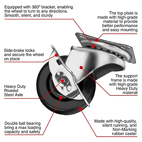 FactorDuty 24 Pack 2" Swivel Caster with Brake Wheels Hard Rubber Base w/Top Plate & Bearing (2" combo-24 pcs) - size: 2" combo, 24 pcs