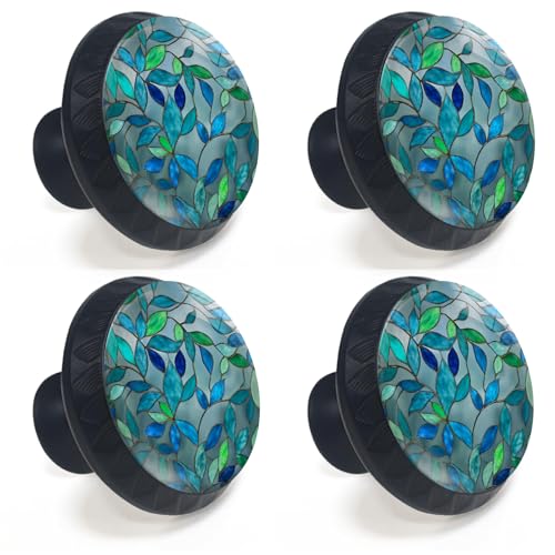 4 Pack Stained Glass Leaves Cabinet Knobs for Kitchen Bathroom