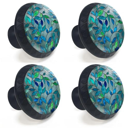 4 Pack Stained Glass Leaves Cabinet Knobs for Kitchen Bathroom