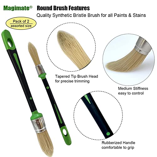 Magimate Tapered Trim Brush Set for Corners, Sash, 0.6 Inch & 1 Inch, 2 Pk - size: 1 inch & 3/5 inch
