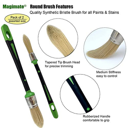 Magimate Tapered Trim Brush Set for Corners, Sash, 0.6 Inch & 1 Inch, 2 Pk - size: 1 inch & 3/5 inch