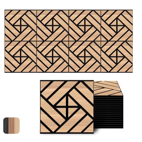 WoveN SounD Acoustic Wall Panels, Natural Oak, 16 Pack, 12x12 in - color: Grid Weave, Natural Oak, 16 Pack