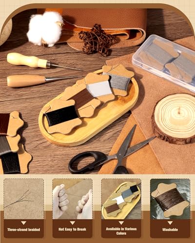 FIVEIZERO Upholstery Repair Sewing Kit, Leather Sewing Kit, 126 Yards Upholstery Thread&7Pcs Heavy Duty Needles, Leather Thread, Curved Needles for Quilting & Hand Stitching (3 Colors) - color: Mix