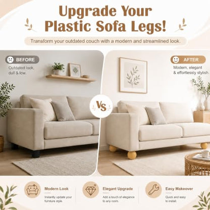 4 Inch Wooden Sofa Legs Set of 4 Walnut Wood Round Sofa Legs with Mounting Plate Screws Solid Wood Furniture Feet for Couch Bed Cabinet Bookcase Ottoman (Yellow) - color: Yellow