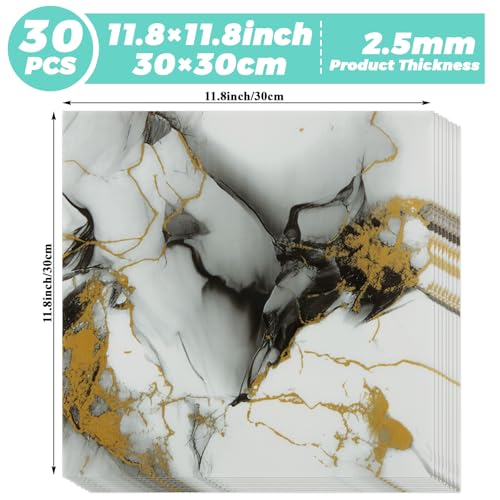 30pcs Marble Tiles, Peel and Stick Wall Tiles, Self-Adhesive PVC Marble Wall Panels, Waterproof 3D Peel and Stick Backsplash for Kitchen Bathroom and Living Room, 12 ×12 Inch