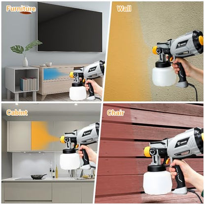 Paint Sprayer, 1000W HVLP High Power Spray Paint Gun with 1200ml High Capacity Container, 4 Nozzles and 3 Patterns, Easy to Clean, for Furniture, Cabinets, Fence, Walls, Door, Garden Chairs
