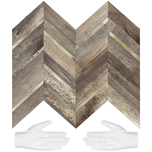 STICKGOO Herringbone Tile Peel and Stick Backsplash for Kitchen&Bathroom - color: Faux Wood Mixed Gold