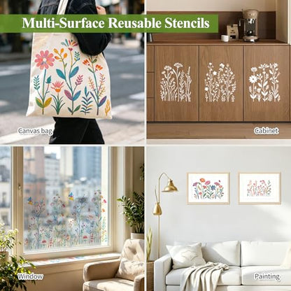 Gute 8Pcs Large Flower Stencils for Painting,Wildflower Floral Templates
