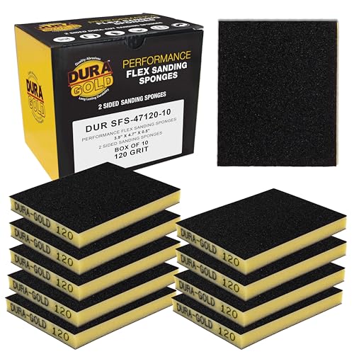 Dura-Gold 120 Grit Double-Sided Sanding Sponges, 4.7" x 3.9", Box of 10 - style: 120 Grit