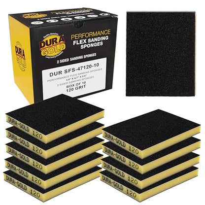 Dura-Gold 120 Grit Double-Sided Sanding Sponges, 4.7" x 3.9", Box of 10 - style: 120 Grit