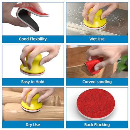 BURMONG 32PCS Sanding Sponge Set，3 Inch Hook & Loop Sanding Sponge Discs Kit, 180–3000 Grit Wet Dry Sanding Pads with 3" Hand Sanding Block for Wood, Metal, Headlight & Curved Surface Polishing