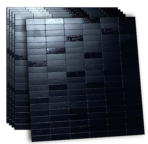 XUANINY Peel and Stick Tile Backsplash Self- Adhesive Wall Tiles Aluminum Mosaic Sticker for Kitchen (11.33"x11.92" Per Sheet, Pack of 5 pcs) (Black Brushed 5) - color: Black Brushed 5