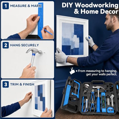 DISEN Home Tool Set with Storage Case Hammer Screwdrivers Pliers Wrenches - size: 81PCS