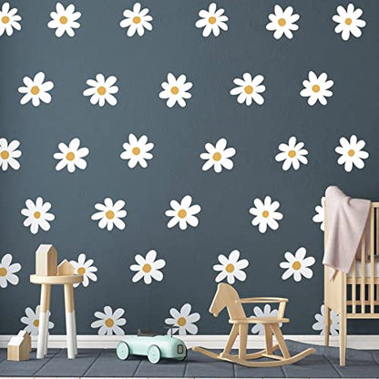 BBTO 6 Sheet Daisy Wall Decal Flower Removable, Simple Style, White - color: White