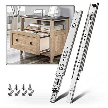 SHUHANG 1 Pair Full Extension Drawer Slides 8 10 12 14 16 18 20 22 24 Inch 100 lb Load Capacity Side Mount Ball Bearing Rails Cabinet Dresser Glides Wardrobe Kitchen Trash Can Slider Runners Silver - size: 12 Inch, style: 1 Pair (Silver)