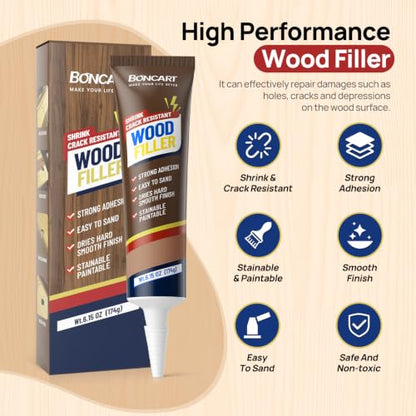 Boncart Wood Filler, 6.15 oz Paintable Wood Putty - color: Walnut