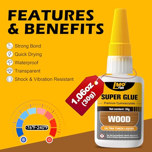 Wood Super Glue Liquid, Clear Instant CA Glue for Wood Furniture Heavy Duty - size: 1oz-thick