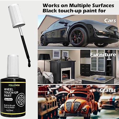 FOLLOWIN Gloss Black Rim Touch Up Paint, Car Wheel Scratch Repair Kit - color: gloss black