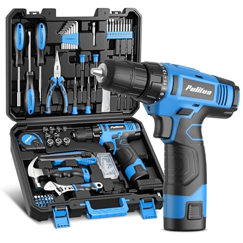 PULITUO Tool Set, 148-Piece Home Drill Set with 12V Blue Cordless Drill, Hand tool Kits, and Box, Suitable for Men, Women, and DIY Enthusiasts for Home Improvement. - color: Blue