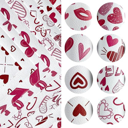 ONEART | 8 Pcs Printed Lychee Texture Faux Leather Sheets, 8"×12" Red Heart PU Leather Fabric for Earrings DIY Crafts Making-Heart - color: Heart