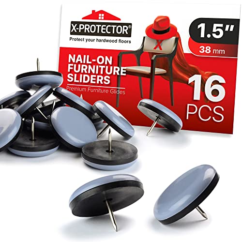 Chair Glides X-PROTECTOR – 1.5" Furniture Glides 16 pcs – Best Nail on - size: 1.5" 16 PCS Grey