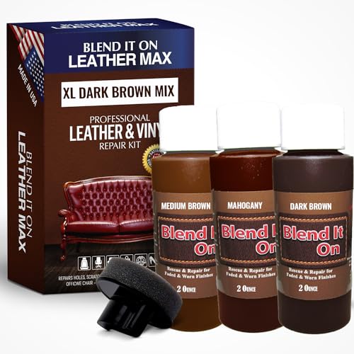 Blend It On Extra Large Leather Repair Kit, 6 Full Ounces for Furniture, Jacket, Sofa, Car Seat, Boots, Easy Instructions to Match Colors, Restore Any Material No Mixing Chart Needed (Bold Browns) - color: Dark Brown