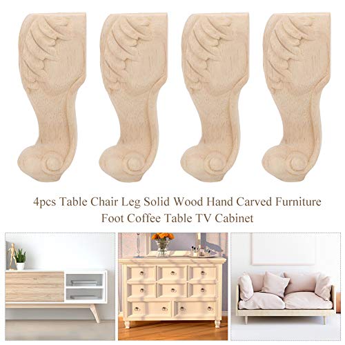 Hztyyier Solid Wood Furniture Legs, 4-Piece Carved Sofa Cabinet Feet, Unfinished Beige, Rustic Style, 4.7x2.4in/5.9x2.4in/7.1x2.8in