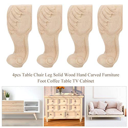 Hztyyier Solid Wood Furniture Legs, 4-Piece Carved Sofa Cabinet Feet, Unfinished Beige, Rustic Style, 4.7x2.4in/5.9x2.4in/7.1x2.8in