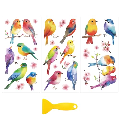 Peacoblue Colorful Watercolor Birds Rub On Transfers for Furniture 6"x12" - style: Colorful Watercolor Birds