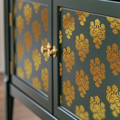 Gold Foil Rub on Transfer for Furniture DTF Transfers for Wood Drawer Decor, Baroque Damask - style: Baroque,Damask
