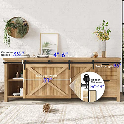 EaseLife 8 FT Mini Cabinet Bypass Sliding Barn Door Hardware Track Kit,Easy Install,Slide Smoothly Quietly,Apply for Storage Window TV Stand and Other Shielding (No Cabinet) - size: 8 feet for 2 doors