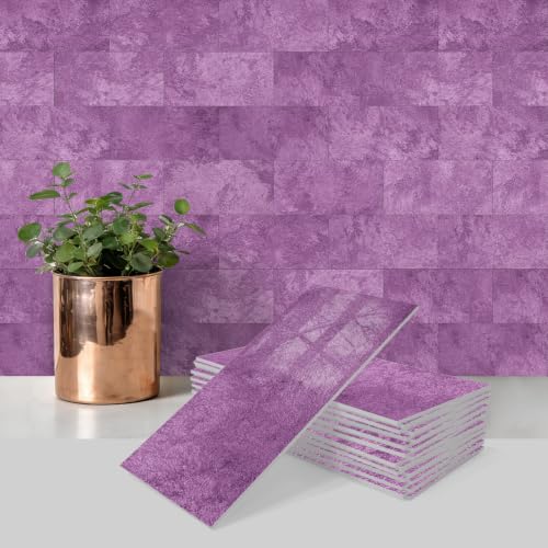 URCOLOR 102-Piece Peel and Stick Backsplash Tiles, 3" x 6" Misty Purple Glossy Tile, Stick on Backsplash for Kitchen, Bathroom,RV, Fireplace - color: Misty Purple