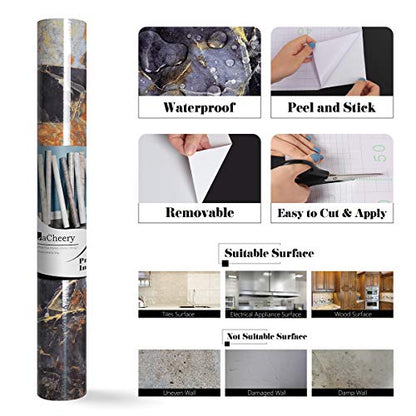 LACHEERY Large Wide 160 x 36 inch Sapphire Look Marble Contact Paper Waterproof Self Adhesive Wall Paper Roll Marble Wallpaper Peel and Stick Countertops for Kitchen Island Cabinets Backsplash Table - size: 36" x 160"