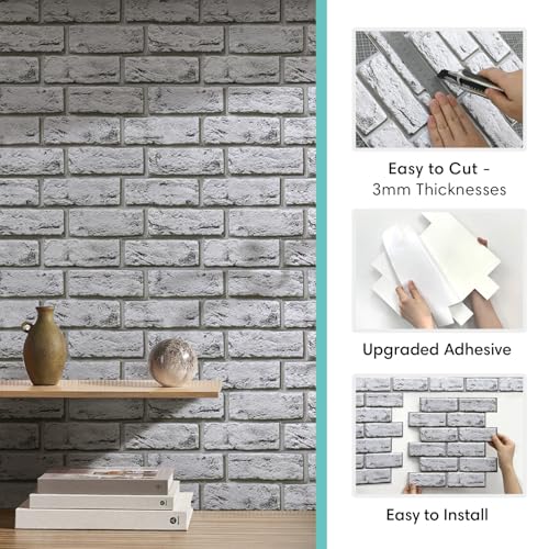 Commomy Faux Brick Wall Panels Peel and Stick Thin PVC 10 Pcs 11.8" x 11.8" - color: Brick-UH