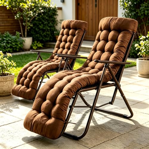 ERWUDEling 67 Inch Waterproof Patio Chaise Lounge Cushion Set of 2 – Cushions Only (No Chairs Included), Thick Replacement Cushion with Ties for Pool Recliner, Rocking High Back Chair, Brown - color: Brown 2-pack