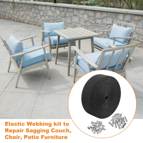 Lawn Chair Webbing, 2" x 40ft Elastic with 40 Clips