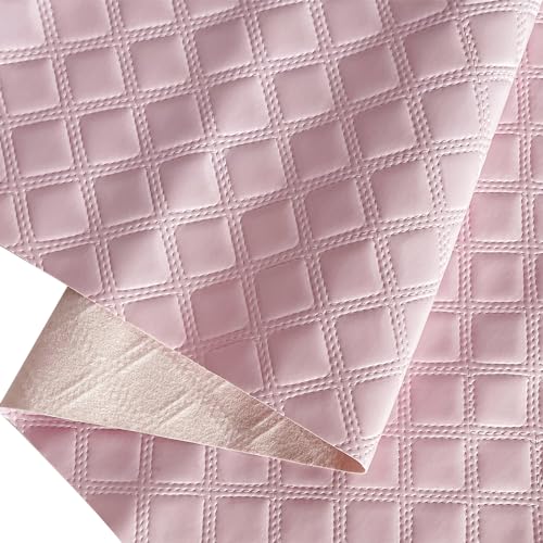 ONEART | Solid Plaid Embossed Faux Leather Fabric, 16"×54" Soft Durable Synthetic Pleather for Wallets Handbag Sewing Projects-Pink - color: Pink