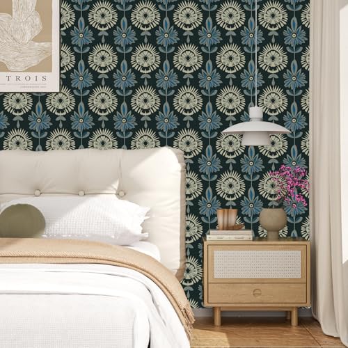 BOKEBEVE Extra Long Green Leaf Wallpaper Stick and Peel Boho 17.5 x 393.5In - color: Dark Green, size: 17.5" x 787"