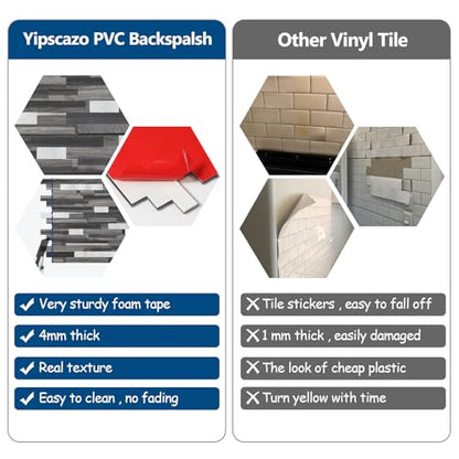 Yipscazo 5 Sheets Peel and Stick Stone Metal Tile Backsplash, Stick on Tiles for Backsplash Kitchen, Bathroom, Laundry Room, Camper, Fireplace (12'' X 12'', Black Wood Grain) - color: Black Wood Grain