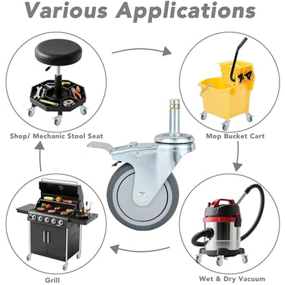 Finnhomy 3 Inches Stem Caster Wheels Set of 4 Heavy Duty 7/16 Inch Stem Diameter Swivel Locking Casters Replacement Wheels for Utility Cart/Mop Bucket/Wet & Dry Vacuum/Grills/Shop Mechanic Stool - style: 3" (with Brake)
