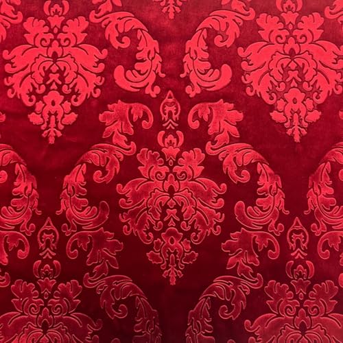 Damask Embossed Velvet Upholstery Drapery Fabric (Cherry) - color: Cherry