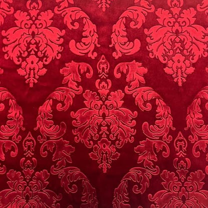 Damask Embossed Velvet Upholstery Drapery Fabric (Cherry) - color: Cherry